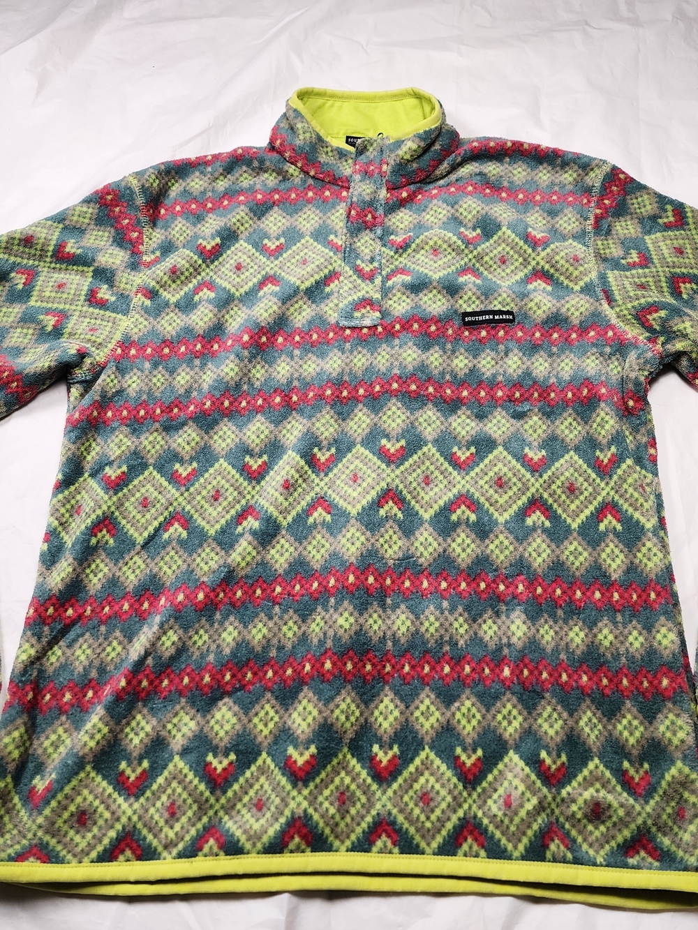 Southern Marsh Men’s Patterned Fleece Pullover - Lime Multi Size Large
